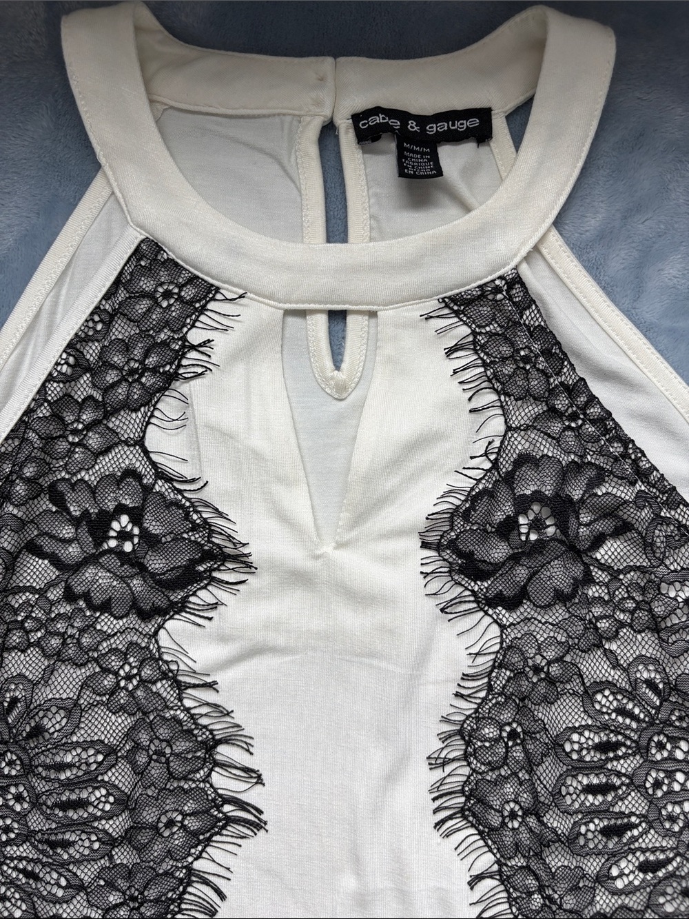 Cable & Gauge White Halter Camisole with Black Lace Overlay - Picture 10 of 10